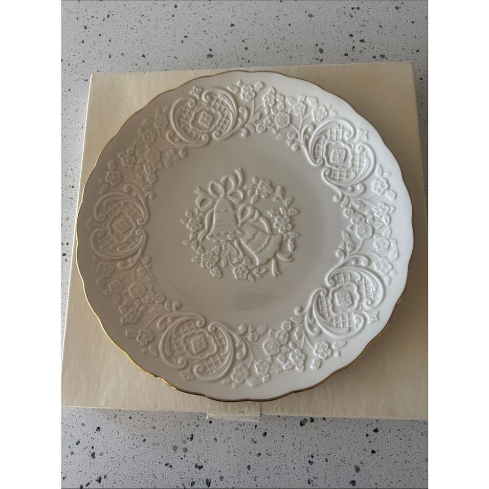 Vintage Lenox China Marriage Plate Porcelain Embossed Bells Flowers Wedding USA